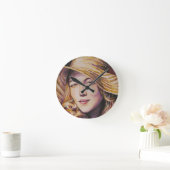 帽子を持つ女性 ラウンド壁時計 (ホーム)