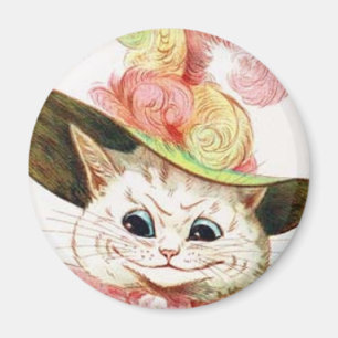 帽子を持つ微笑の白い猫 マグネット