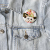 帽子を持つ微笑の白い猫 缶バッジ (インサイチュ)