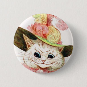 帽子を持つ微笑の白い猫 缶バッジ