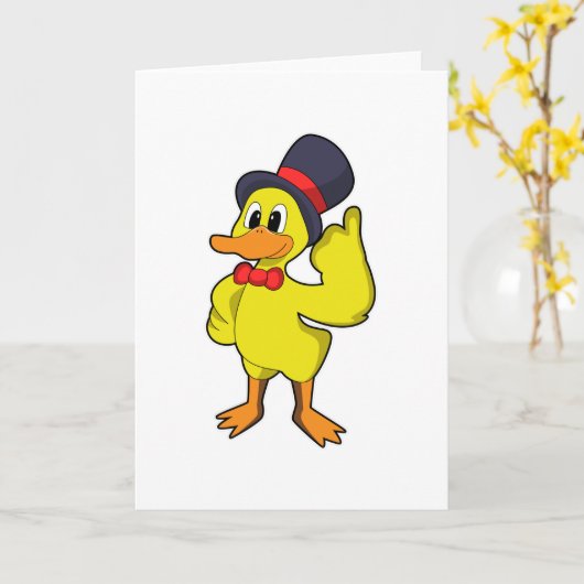 帽子を被ったあひる カード (黄色い花)