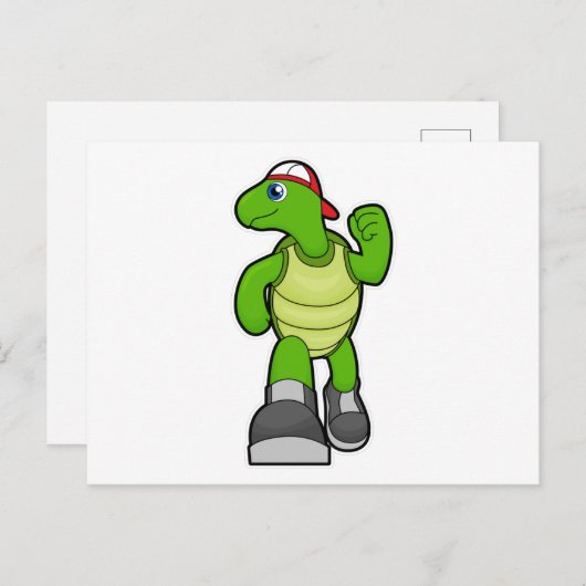 帽子を被ったカメが走る ポストカード (正面/裏面)