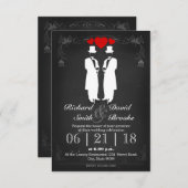 帽子を被ったスーツの2人の男性 - ゲイの結婚式 招待状 (正面/裏面)