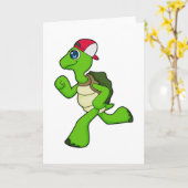 帽子を被ったランナーとしてのカメ カード (黄色い花)