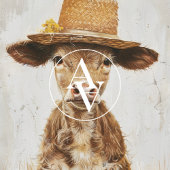 帽子を被った子牛の遊び心あふれる農場の動物の絵画 ポスター