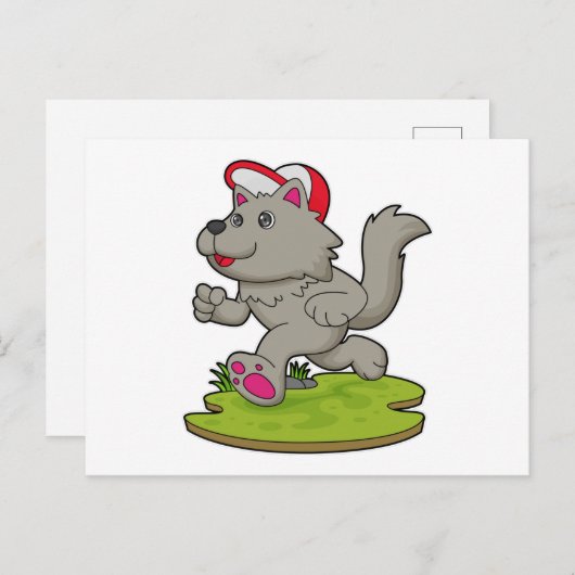 帽子を被った犬のランナー ポストカード (正面/裏面)