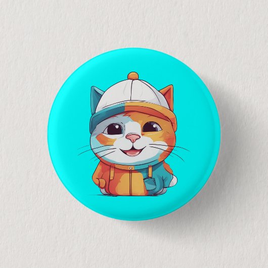 帽子を被った笑顔の猫-78190 缶バッジ (正面)