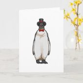 帽子を被った紳士としてのペンギン カード (黄色い花)