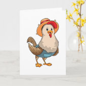 帽子を被った農夫のチキン カード (黄色い花)