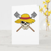 帽子を被った骸骨が農夫としてレーキを持っている カード (黄色い花)