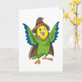 帽子を被った魔法使いのインコ カード (黄色い花)