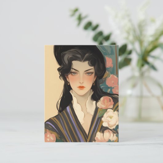 帽子エレガントをかぶった女性 ポストカード (スタンド正面)