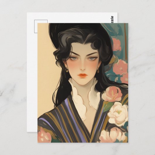 帽子エレガントをかぶった女性 ポストカード (正面/裏面)