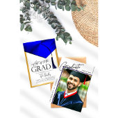 帽子オフからグラッドブルー&金ゴールドメンズ卒業写真 招待状