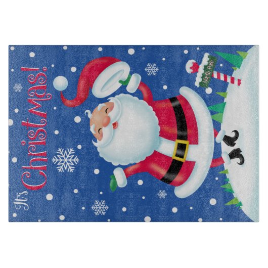 帽子クリスマスのガラスまな板のために カッティングボード (正面)