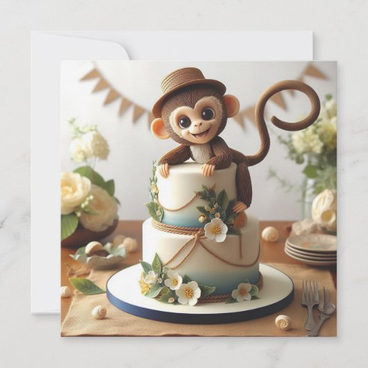 帽子ケーキ付き愛らしい小さな子供の誕生日 カード (正面)