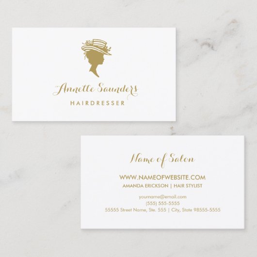 帽子スタイリッシュの美容師フェイク金ゴールド女性 名刺 (正面/裏面)