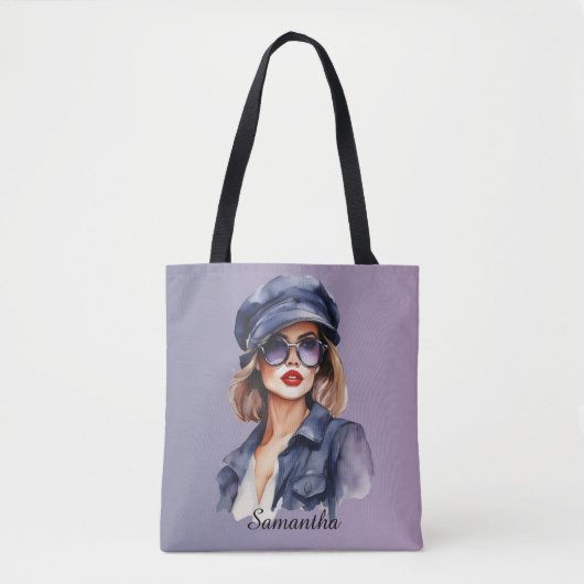 帽子スタイリッシュをかぶった女性 トートバッグ (正面)