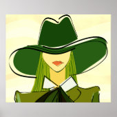 帽子スタイリッシュファッションポスター付き緑の女性 ポスター (正面)