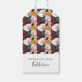 帽子パターンの豚 |名前の追加 ギフトタグ (正面)