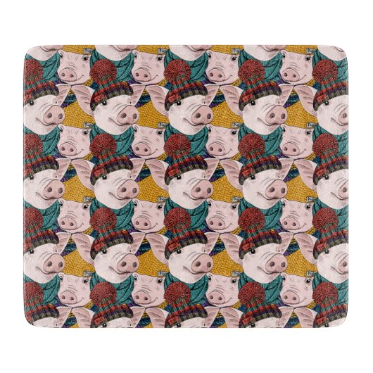 帽子パターンを持つブタ カッティングボード (正面)