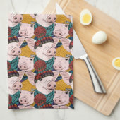 帽子パターンを持つブタ キッチンタオル (四つ折り)