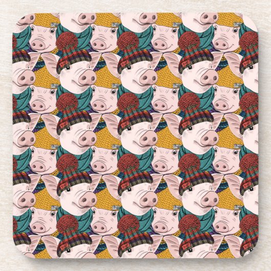 帽子パターンを持つブタ コースター (正面)