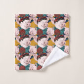 帽子パターンを持つブタ バスタオルセット (ウォッシュタオル)