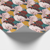 帽子パターンを持つブタ ラッピングペーパー (角)