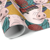 帽子パターンを持つブタ ラッピングペーパー (ロールコーナー)