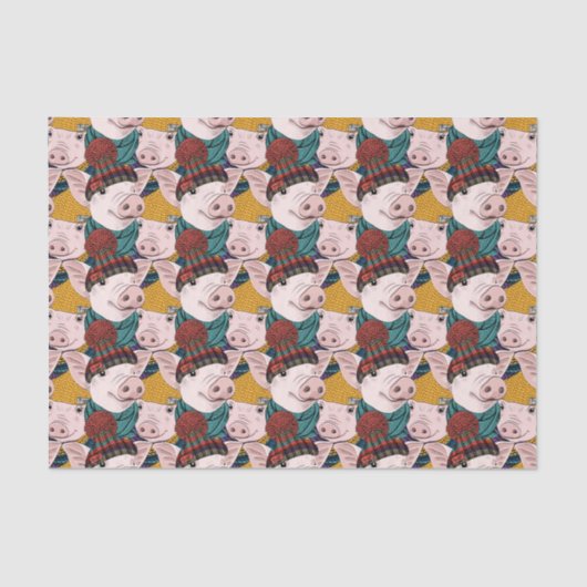 帽子パターンを持つブタ 薄葉紙 (正面)