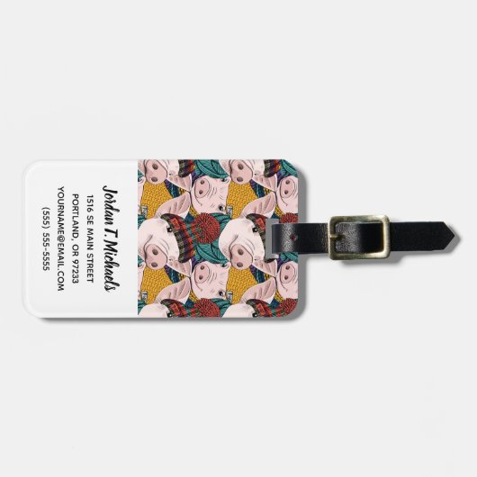 帽子パターン|を持つブタはあなたの名前を加えます ラゲッジタグ (正面横)