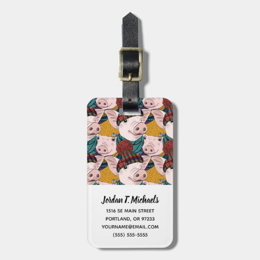 帽子パターン|を持つブタはあなたの名前を加えます ラゲッジタグ (正面縦)