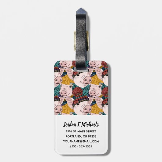 帽子パターン|を持つブタはあなたの名前を加えます ラゲッジタグ (裏面縦)