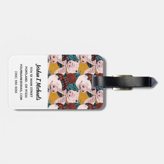 帽子パターン|を持つブタはあなたの名前を加えます ラゲッジタグ (裏面横)