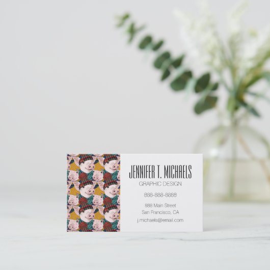 帽子パターン|を持つブタはあなたの名前を加えます 名刺 (スタンド正面)