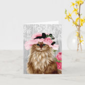 帽子ビクトリアングリーティングカードに猫 カード (黄色い花)