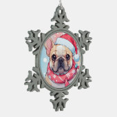 帽子フランスのとスカーフの可愛いブルドッグ スノーフレークピューターオーナメント (左)