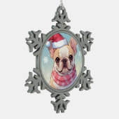 帽子フランスのとスカーフの可愛いブルドッグ スノーフレークピューターオーナメント (左)