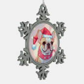 帽子フランスのとスカーフの可愛いブルドッグ スノーフレークピューターオーナメント (左)