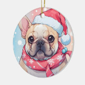 帽子フランスのとスカーフの可愛いブルドッグ セラミックオーナメント (左)
