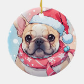 帽子フランスのとスカーフの可愛いブルドッグ セラミックオーナメント (裏面)