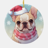 帽子フランスのとスカーフの可愛いブルドッグ セラミックオーナメント (裏面)