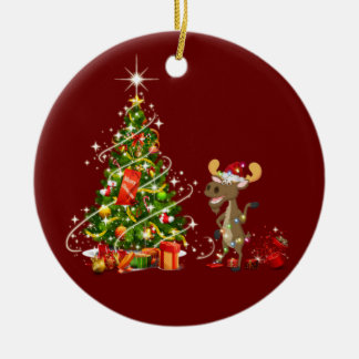 帽子ライト付きムースのクリスマス セラミックオーナメント