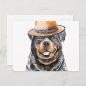 帽子付きおもしろいロットワイラー シーズンポストカード (正面/裏面)