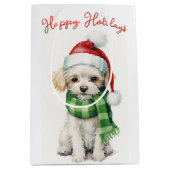 帽子付きクリスマスプードル犬 ミディアムペーパーバッグ (正面)