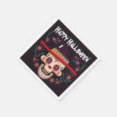 帽子付きスカル及びフローラハローウィンパーティ スタンダードカクテルナプキン (角)