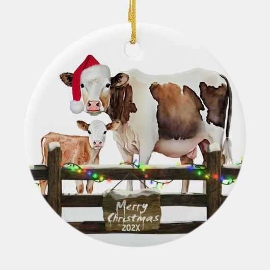 帽子付き水色クリスマスカウズ セラミックオーナメント (裏面)