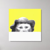 帽子付き猫(レトロ黄) キャンバスプリント (正面)