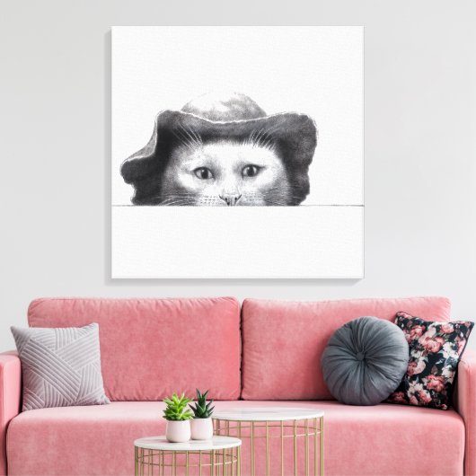 帽子付き猫（雪） キャンバスプリント (インサイチュ (リビング))